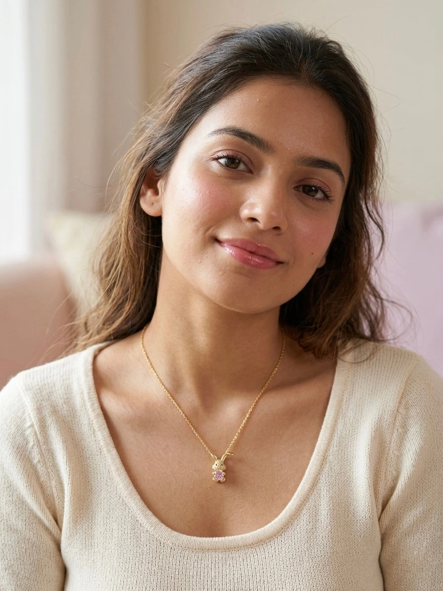 Cute Teddy Bear Pendant Necklace – Artificial Jewellery for Women