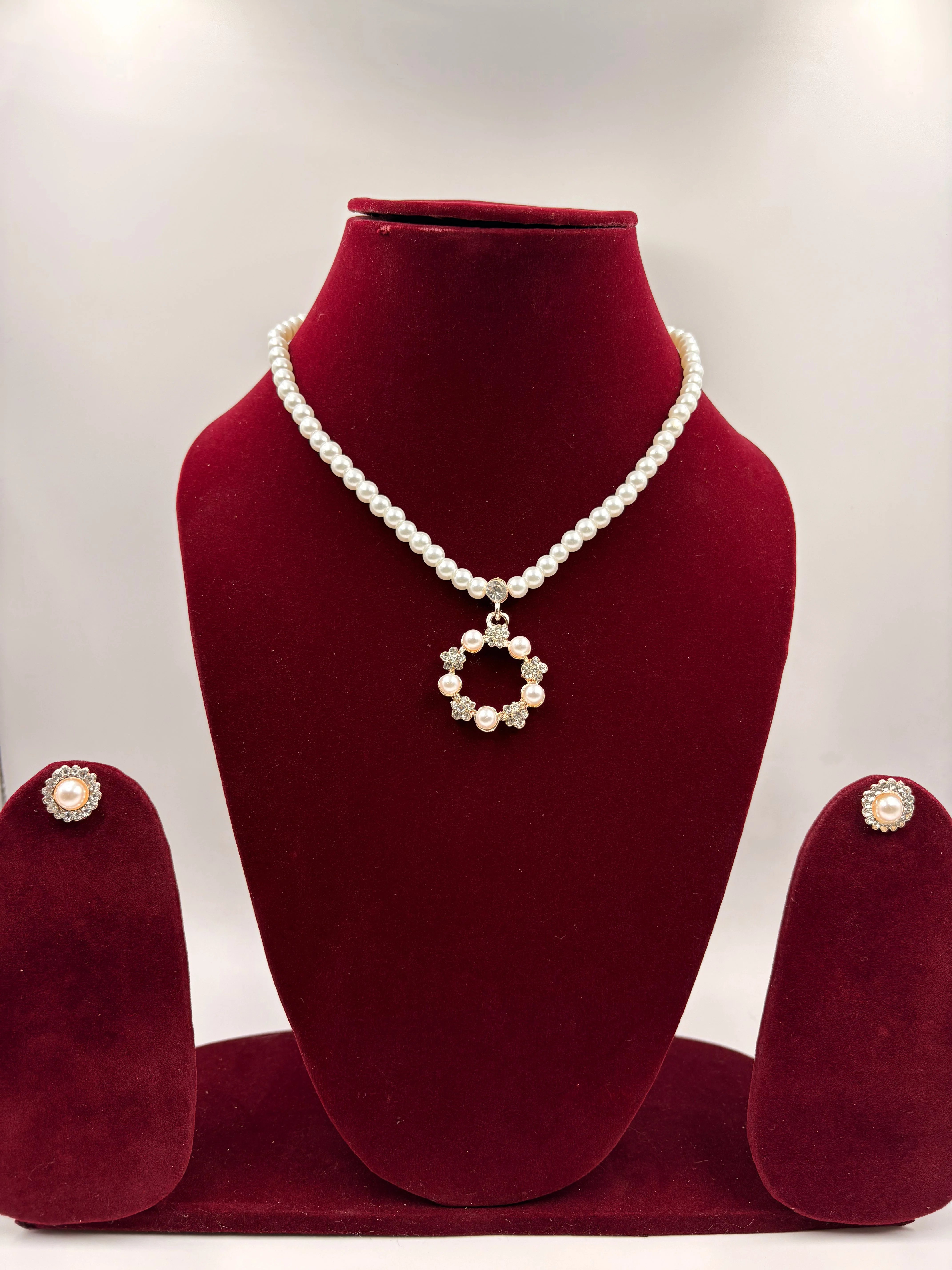 Classic Pearl Halo Pendant Necklace Set – Fashion Jewellery for Women - image 2