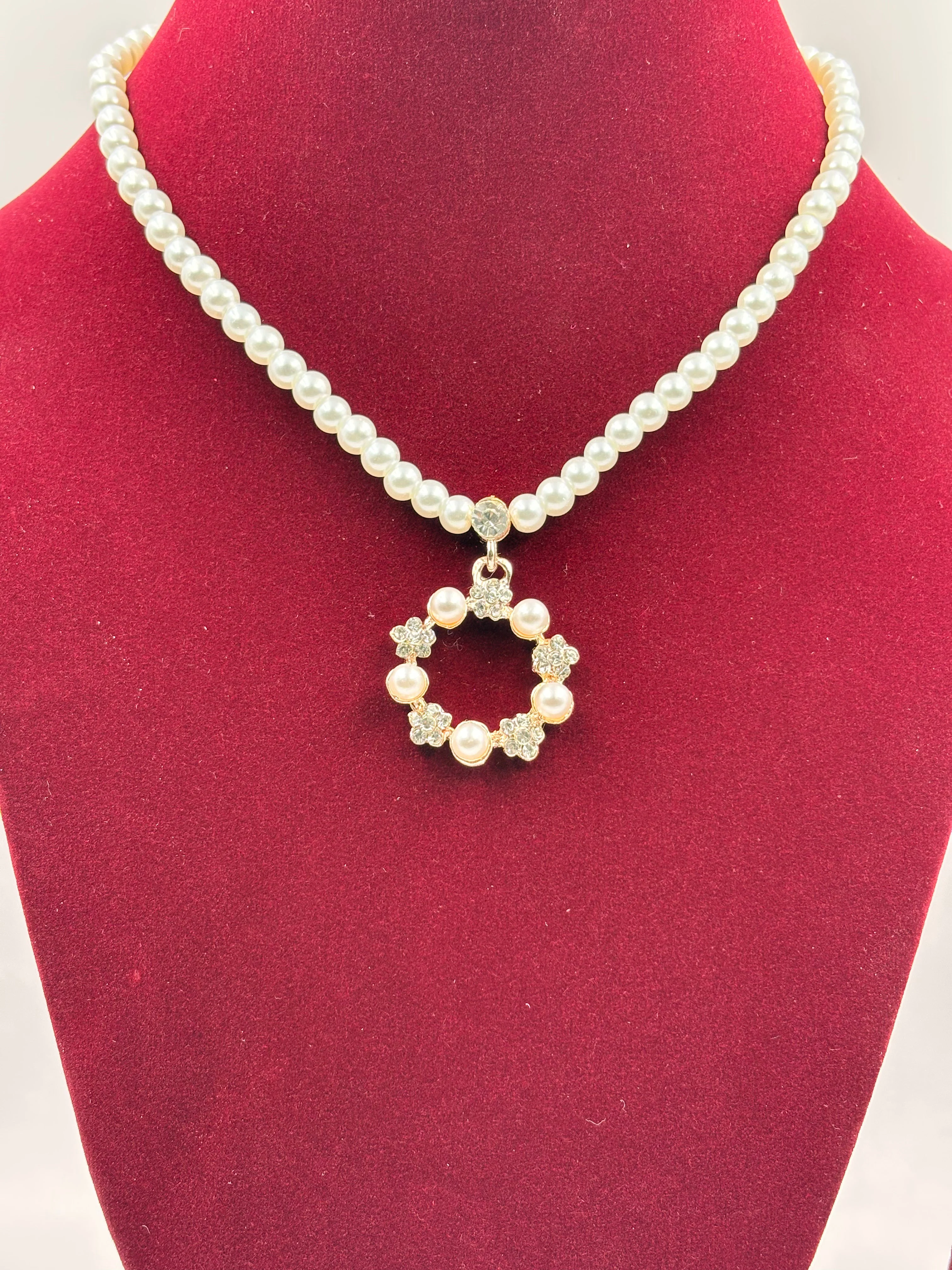 Classic Pearl Halo Pendant Necklace Set – Fashion Jewellery for Women - image 1