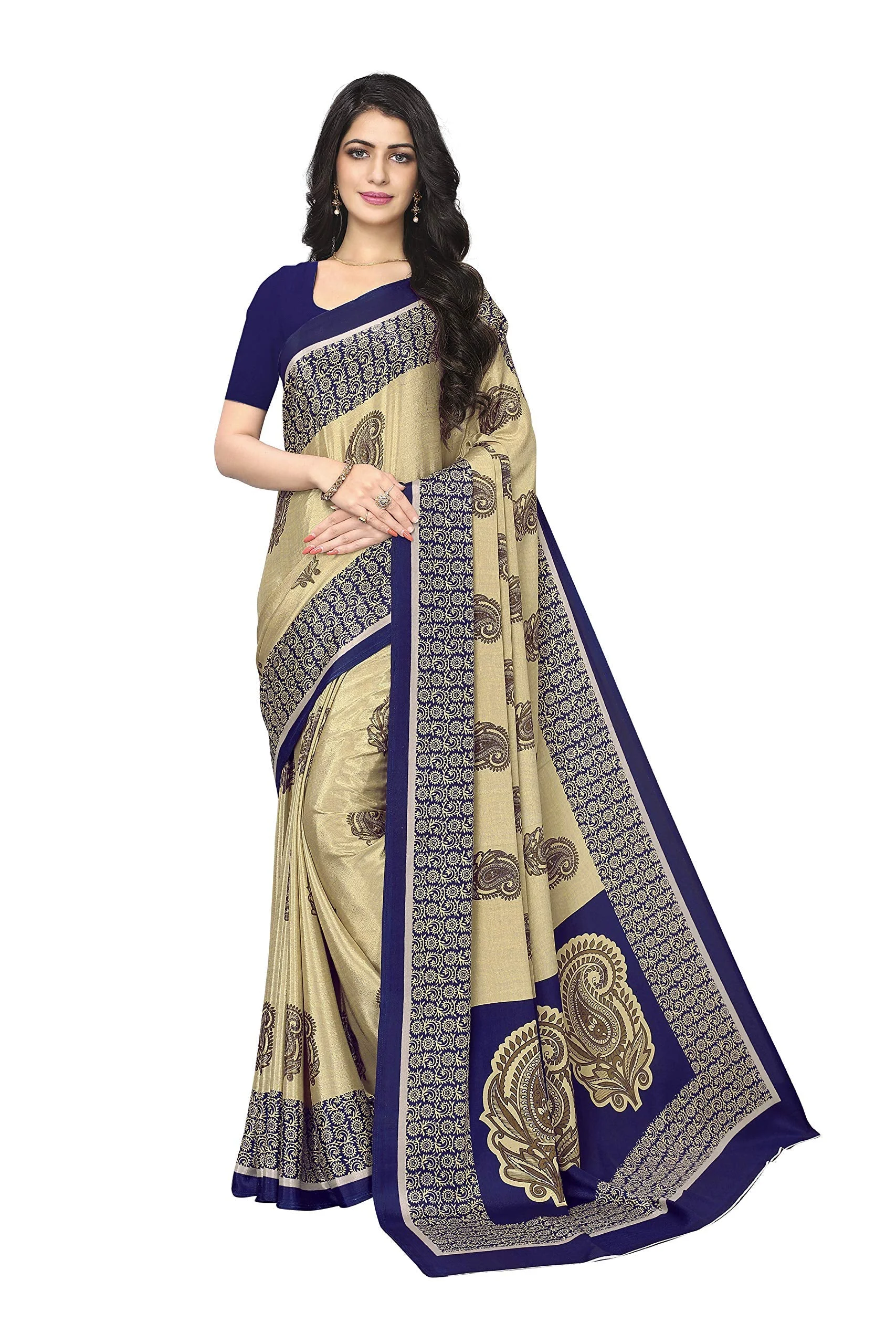 Vimla Women's Beige Turkey Art Silk Uniform Saree with Blouse Piece (7012 Beige_Free Size) - image 1