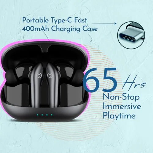 pTron Newly Launched Zenbuds Evo X1 Pro In-Ear TWS Earbuds, 65Hrs Playtime, Quad Mic TruTalk ENC Calls, Deep Bass, Bluetooth 5.3 Headphones,Fast Type-C Charging,Voice Asst. Touch Controls & IPX5(Grey) - image 2