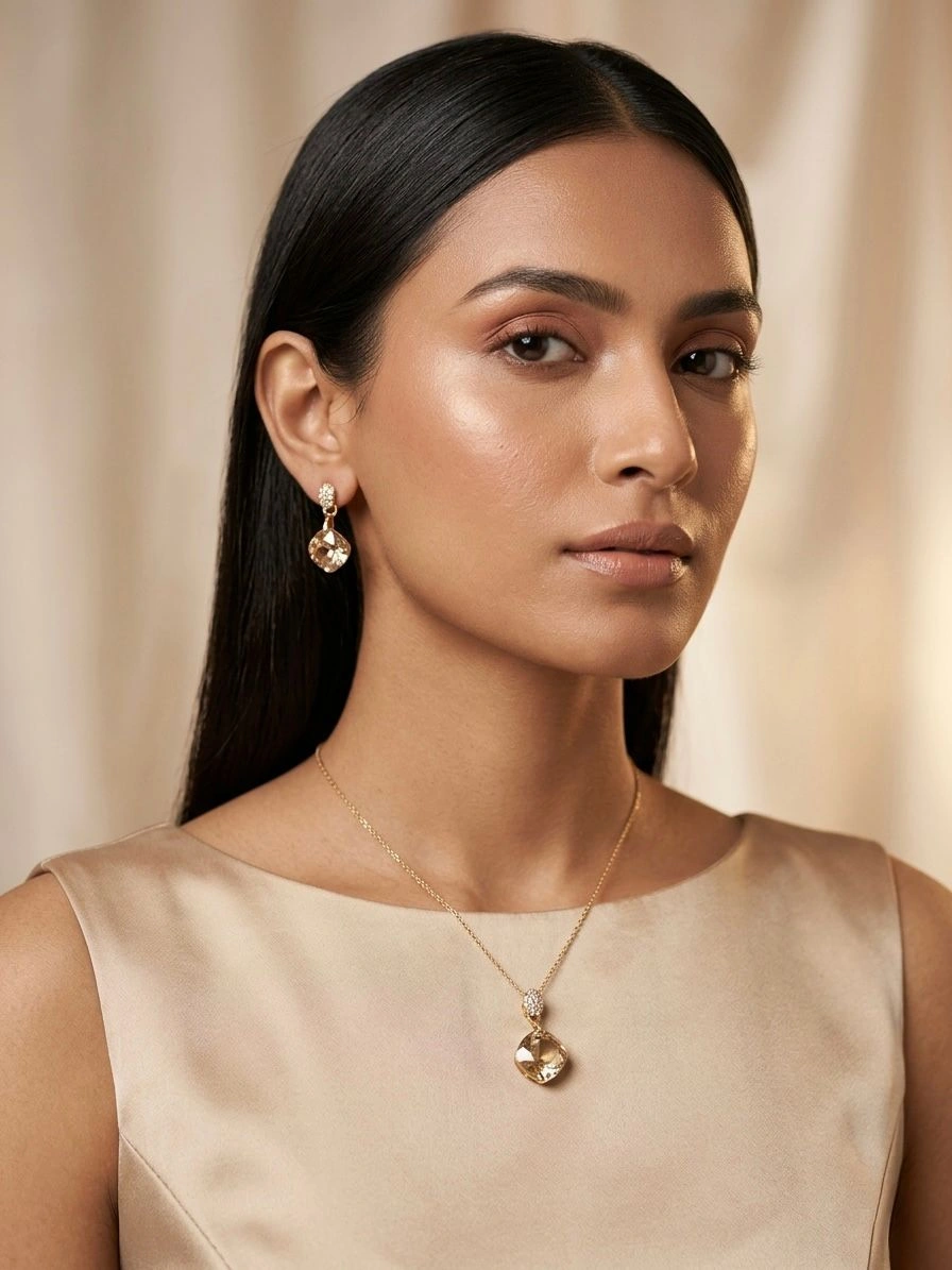 Crystal Pendant Necklace & Earrings Set