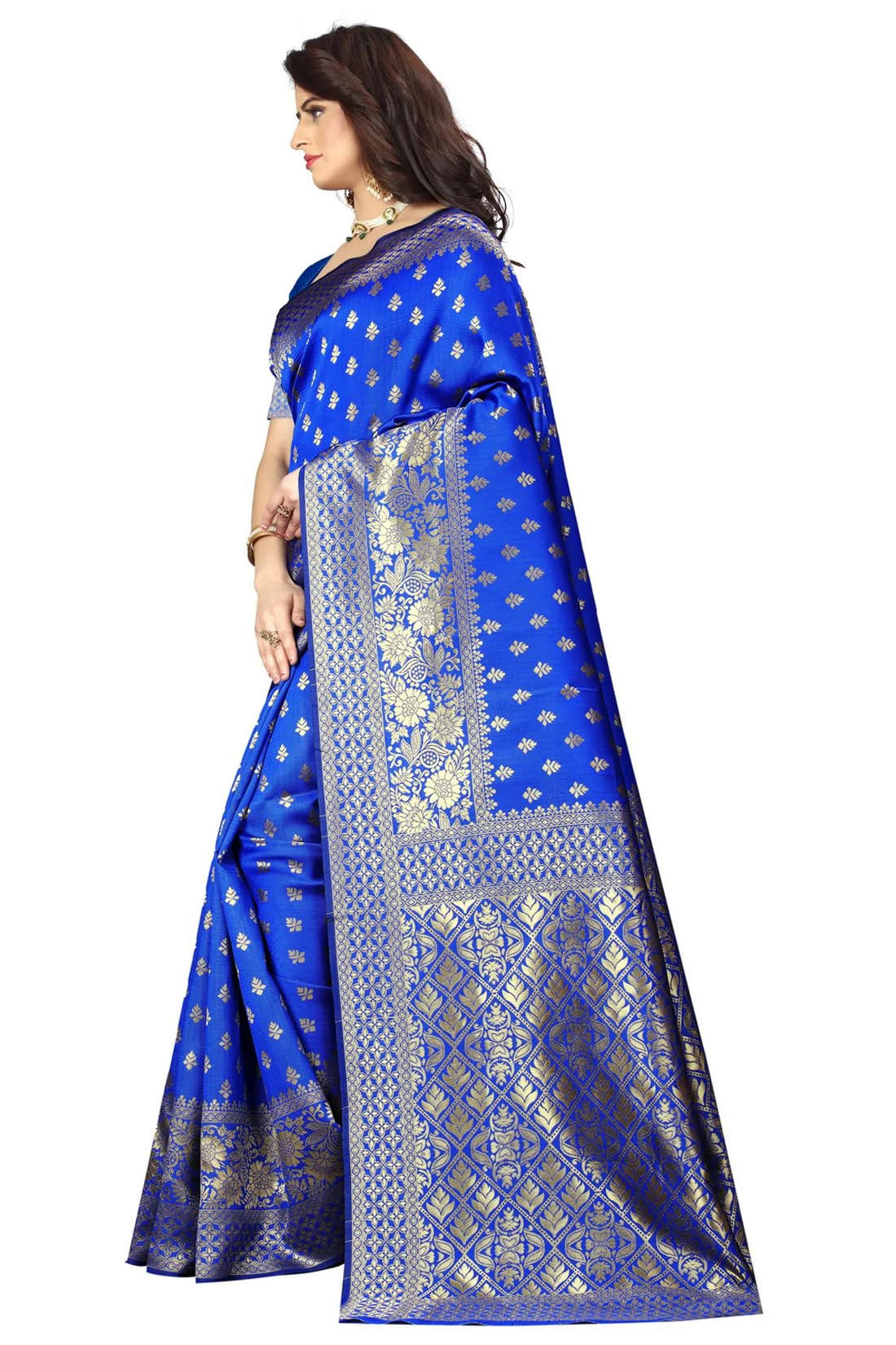 Sugathari Women's Banarasi Saree Pure Kanjivaram Silk Saree Soft new ladies 2023 Design Wear Pattu Sarees Latest Cotton Party Sari collections With Blouse Piece for Wedding sadi (PARI 73 R BLUE) - image 1