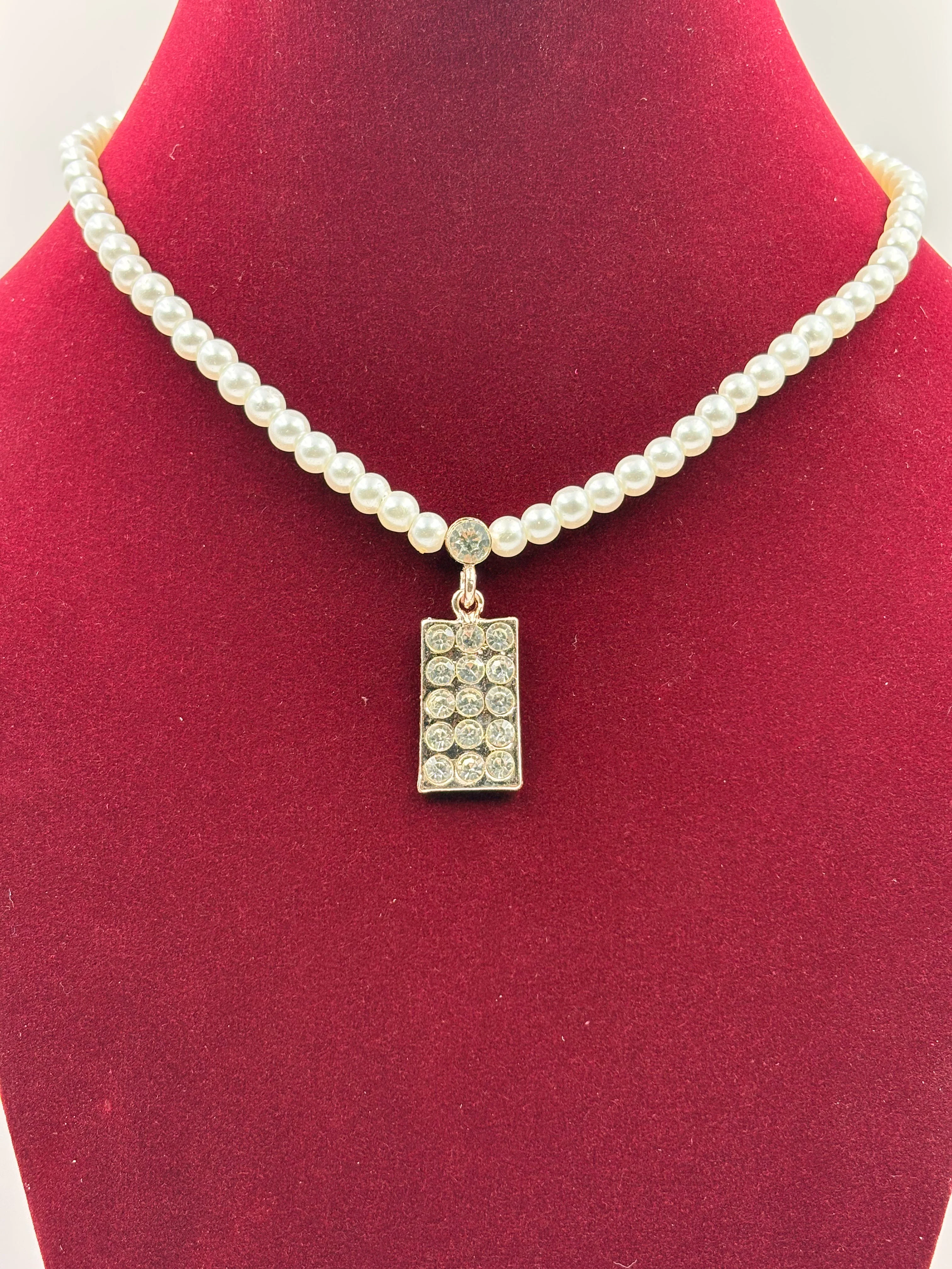 Classic Pearl Necklace Set with Crystal Pendant & Stud Earrings – Artificial Jewellery - image 1