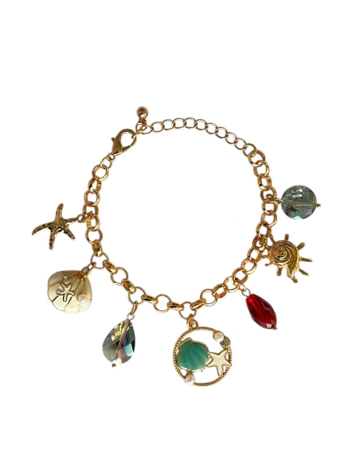 Ocean Charm Gold Bracelet with Starfish & Shell