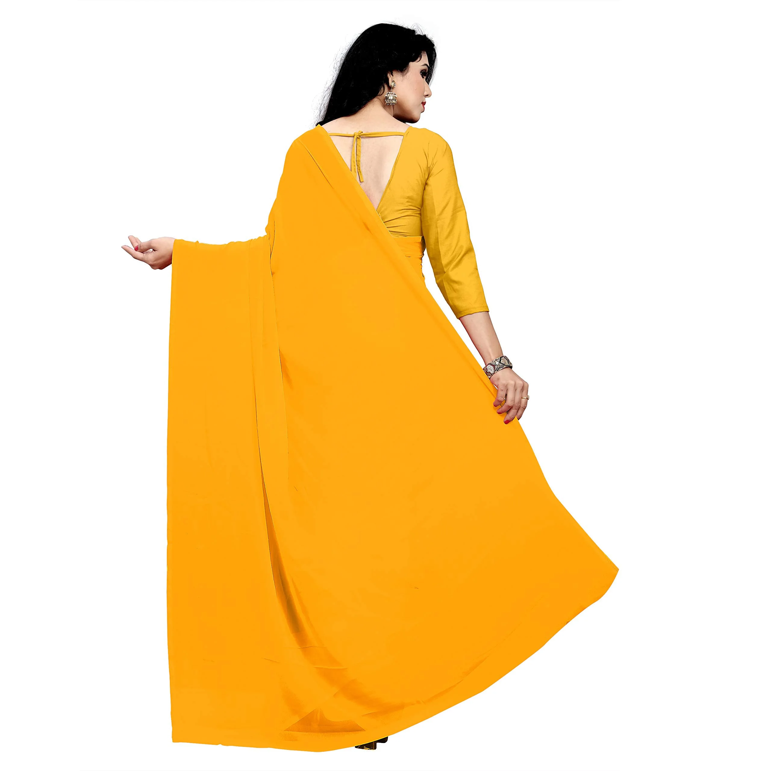 Sidhidata Women's Georgette Saree With Unstiched Blouse Piece (plain-gold-_Gold), Free Size - image 1