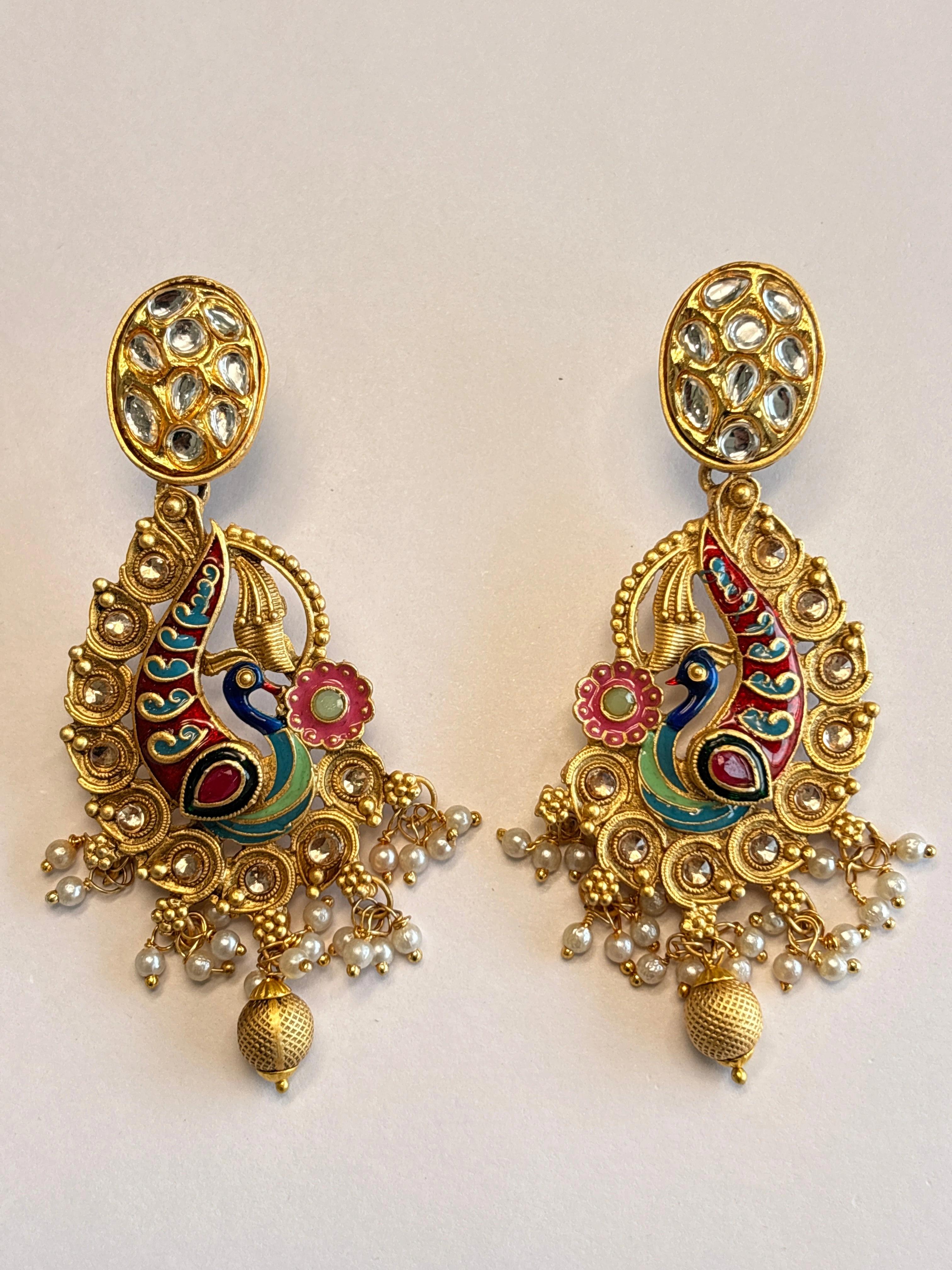 Peacock Design Kundan Earrings