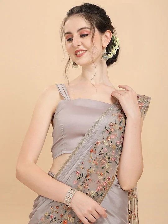Women Ivory Floral Embroidered Silk Blend Saree with Blouse Piece - image 2