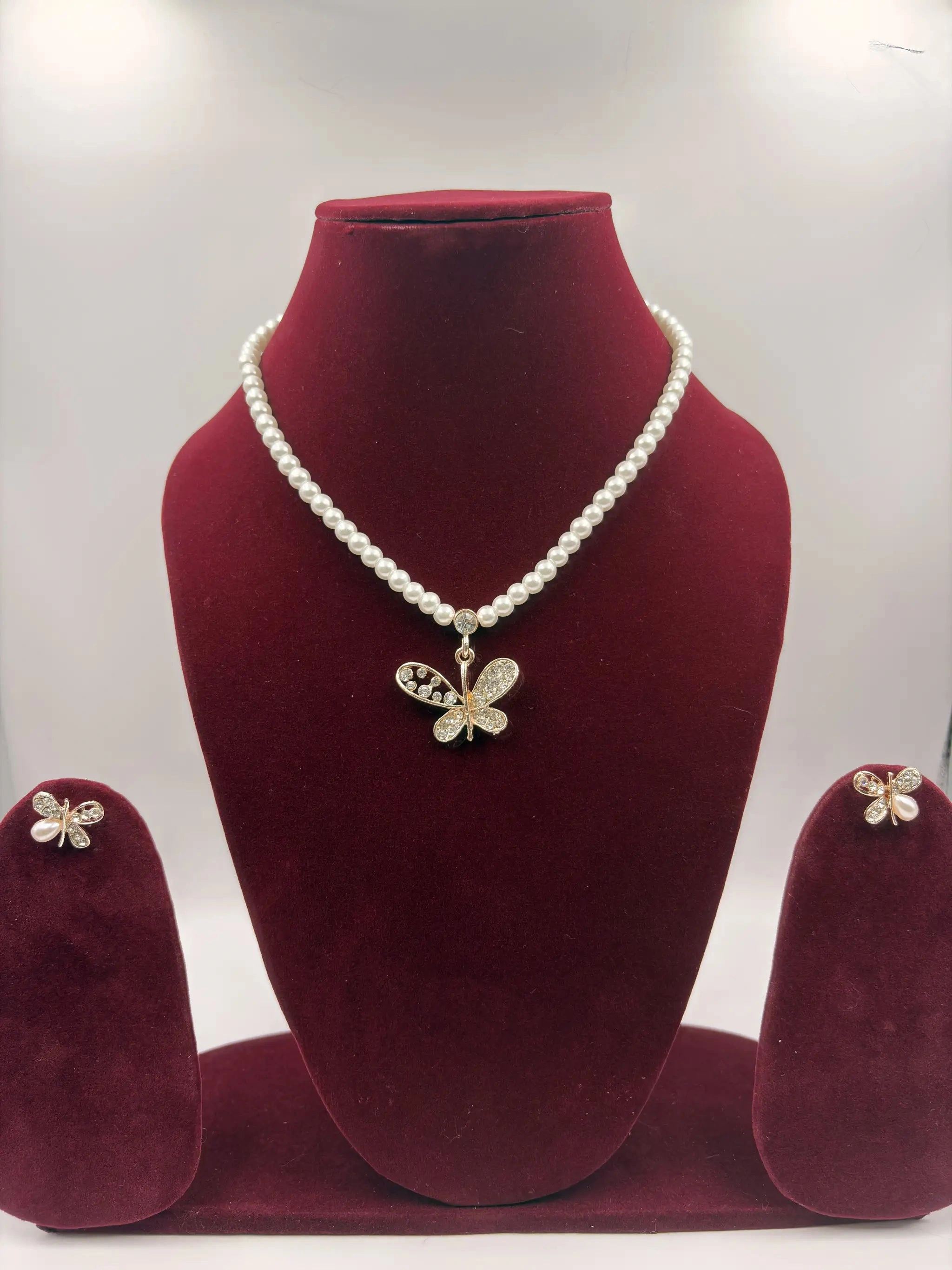 Butterfly Pearl Necklace Set – Artificial Jewellery for Women