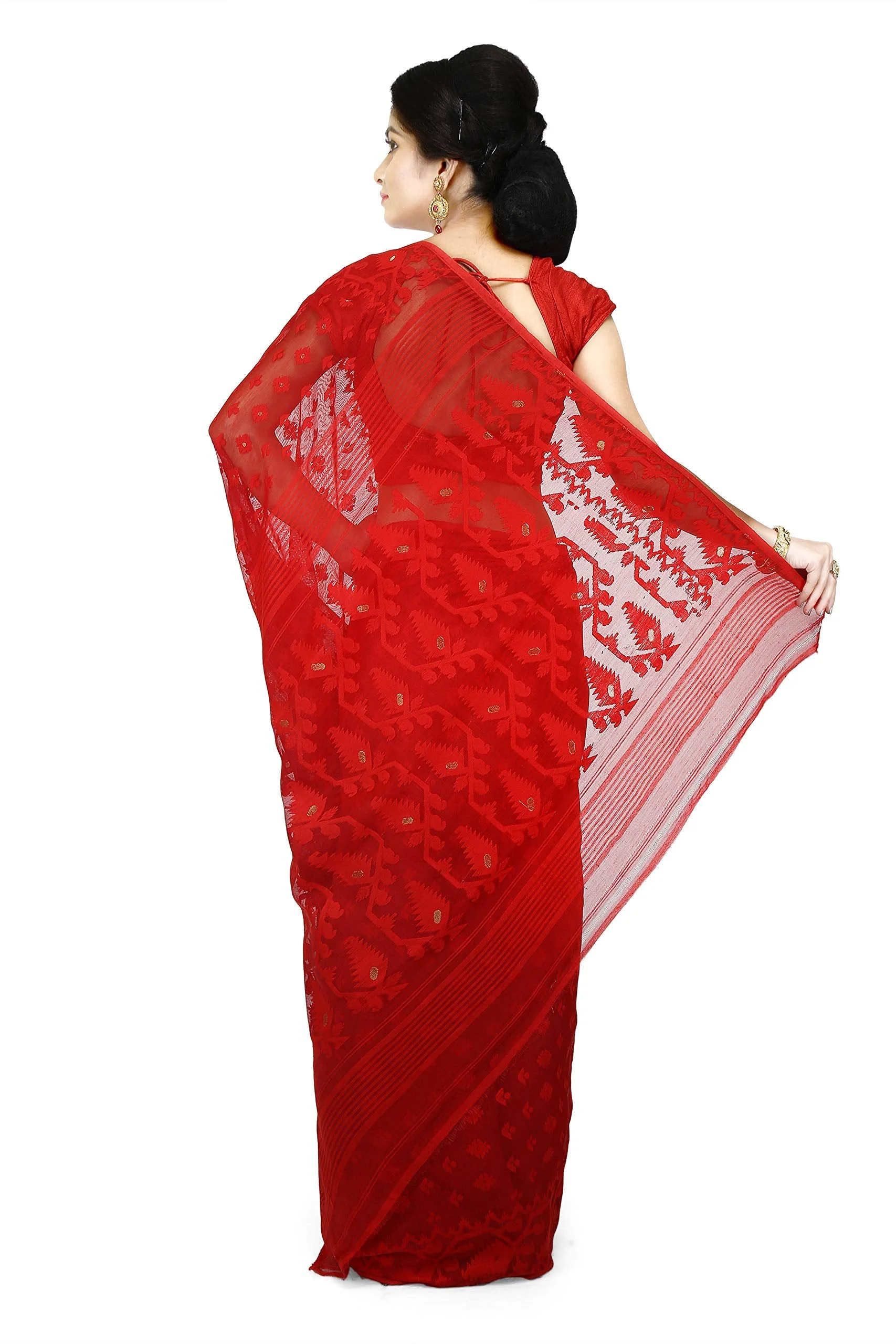WoodenTant Women's Jamdani Cotton Silk Saree Without Blouse Piece (SDJ17_Red) - image 1