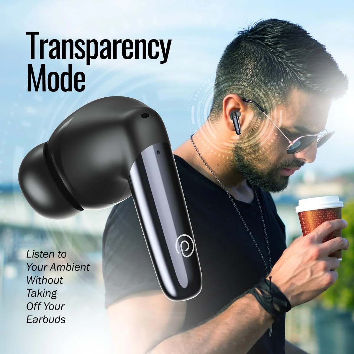 pTron Newly Launched Zenbuds Ultima ANC Earbuds, 35dB Active Noise Cancellation TWS, Transparency Mode, Quad Mic TruTalk ENC Calls, 50Hrs Playtime & in-Ear Bluetooth 5.3 Wireless Headphones (Black) - image 2