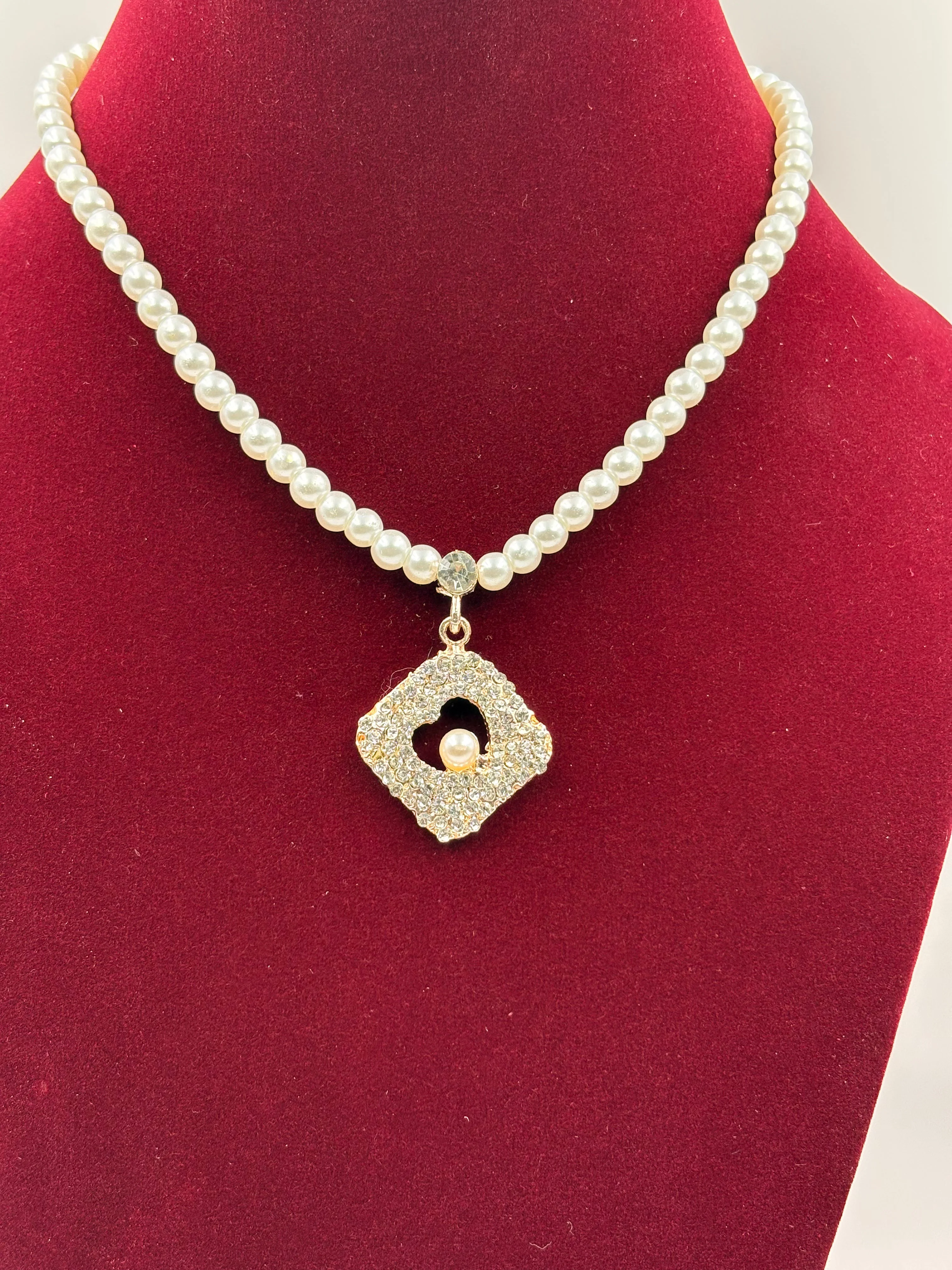 Pearl Geometric Pendant Necklace Set (Gold Finish) – Fashion Jewellery - image 1