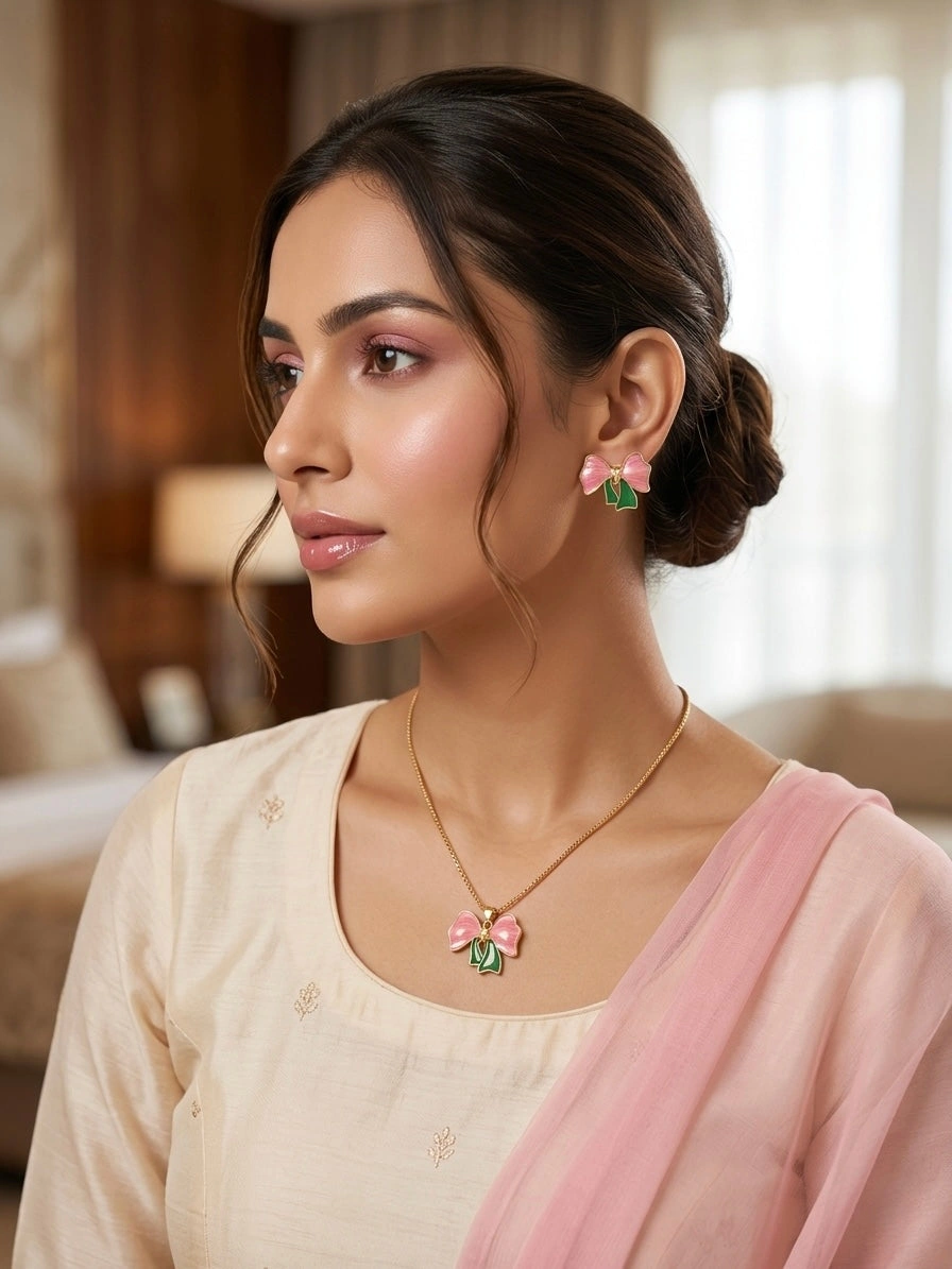 Bow Pendant Necklace & Earrings Set