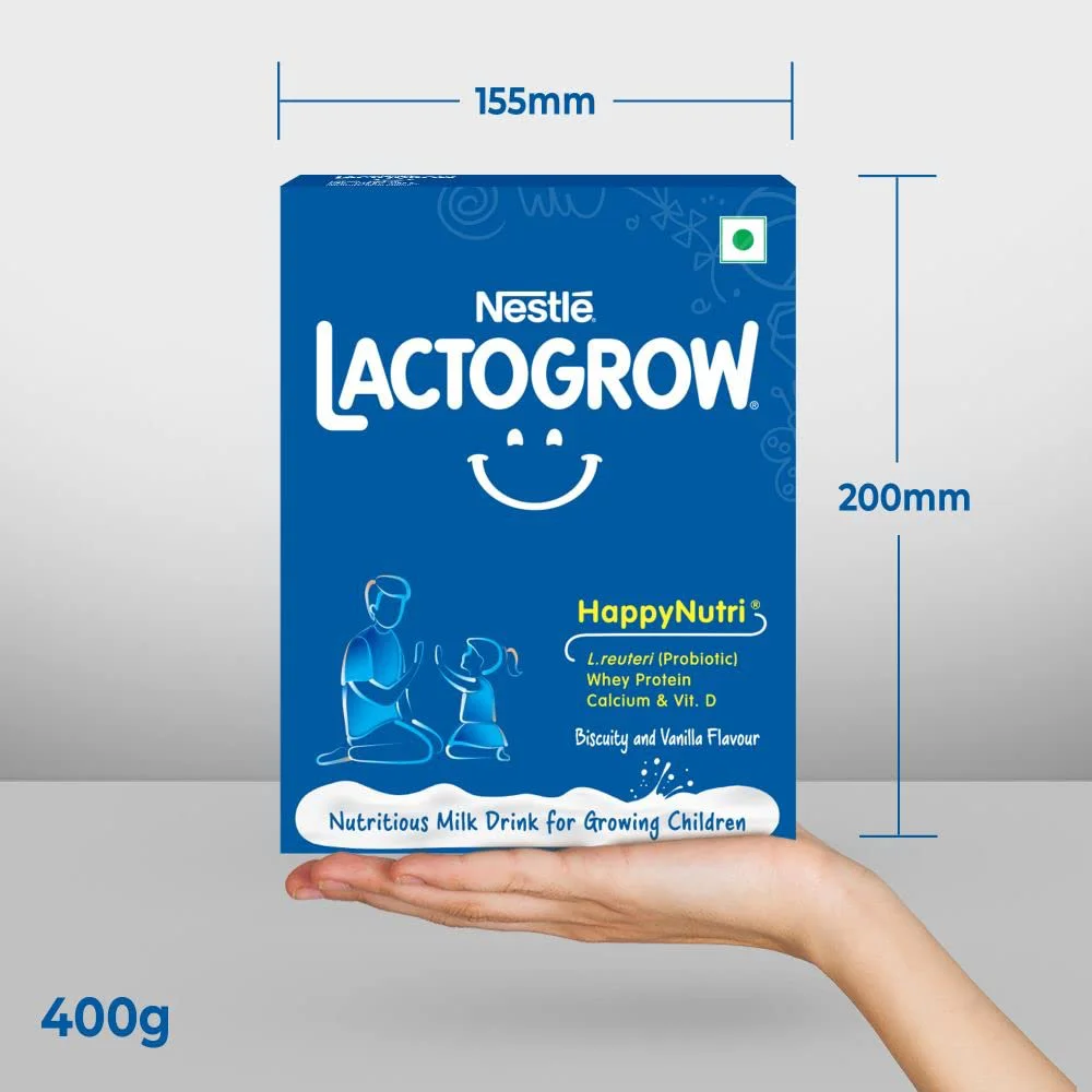 Nestle LACTOGROW Nutritious Milk Drink Powder | Biscuity Vanilla Flavour (2 - 6 Years), 400g, Bag-In-Box Pack - image 1