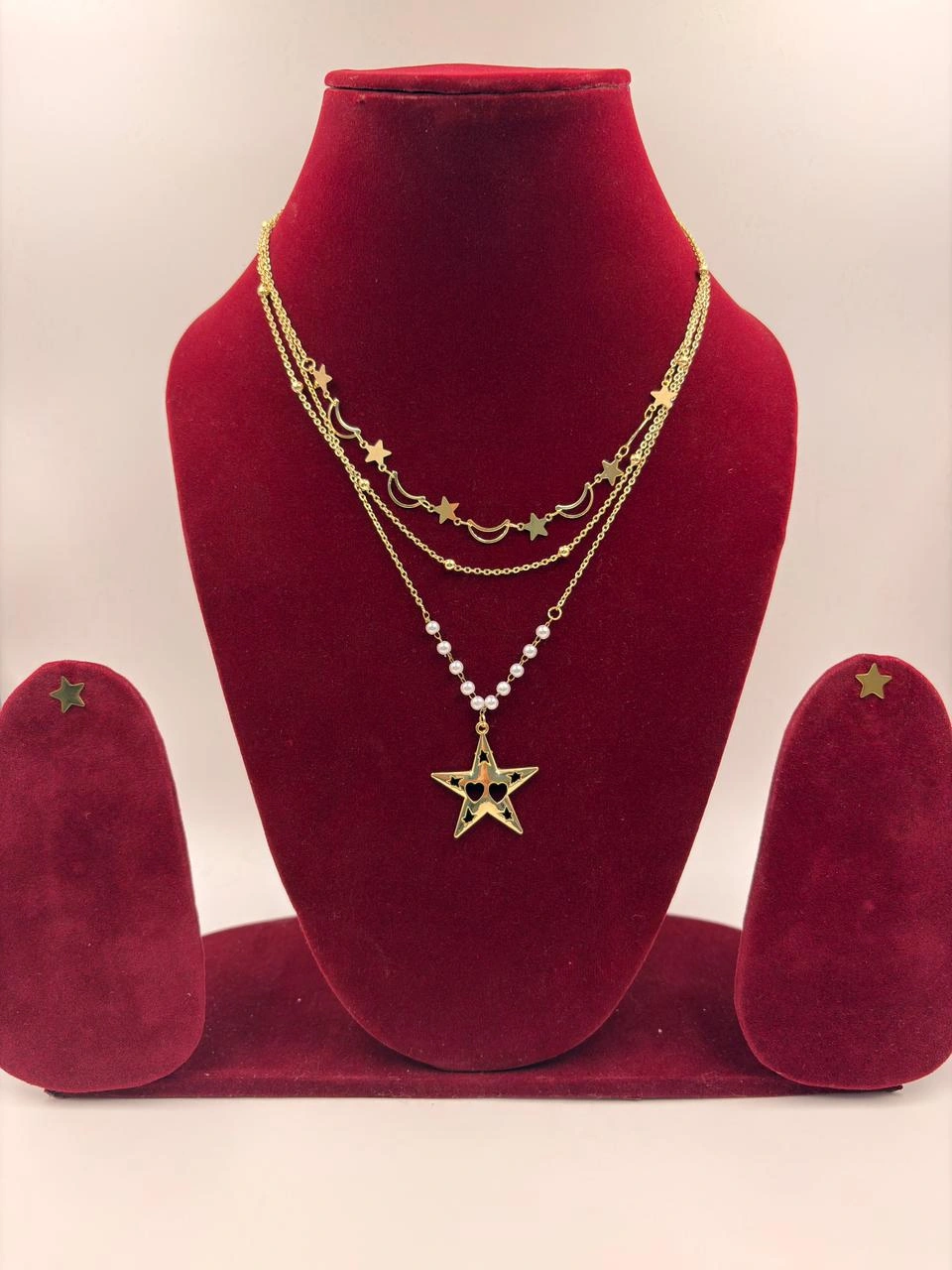Layered Moon and Star Pendant Necklace – Artificial Jewellery for Women