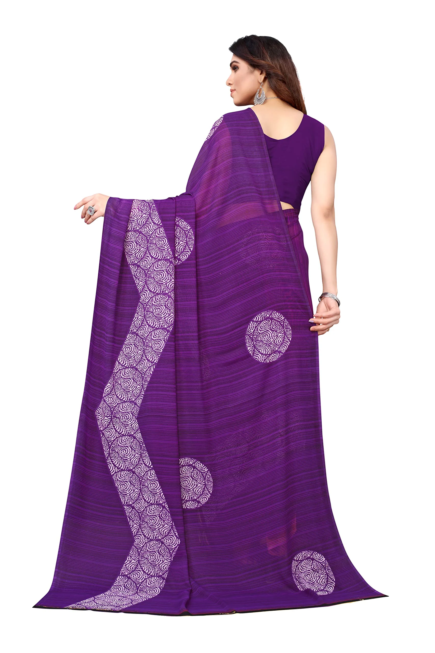 Tarshika Womens Printed Georgette Saree Without Blouse Piece(ROSEMARRY PURPLE_Free Size) - image 2