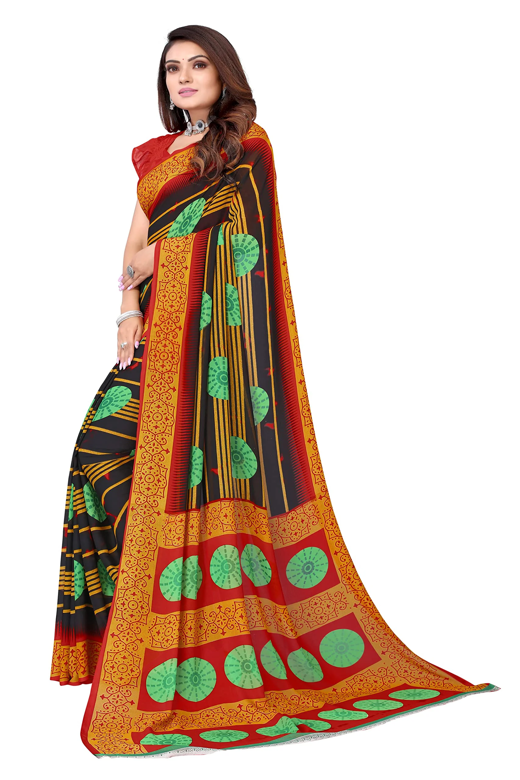 Tarshika Womens Georgette Printed Saree With Blouse Piece(SHIVANI BLACK_Free Size) - image 1