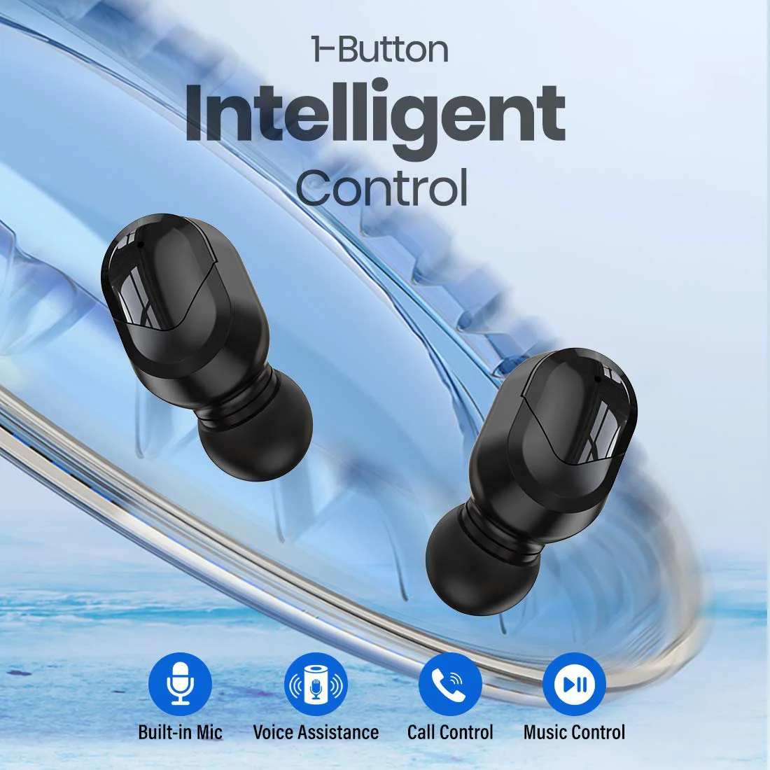 pTron Bassbuds Plus In-Ear TWS Earbuds with HD Mics, Bluetooth 5.0 Headphones with Immersive Sound, Stereo Calls, 28Hrs Playtime, Voice Assist Ready, IPX4 Water Resistant & Fast Charge (Electric Blue) - image 2