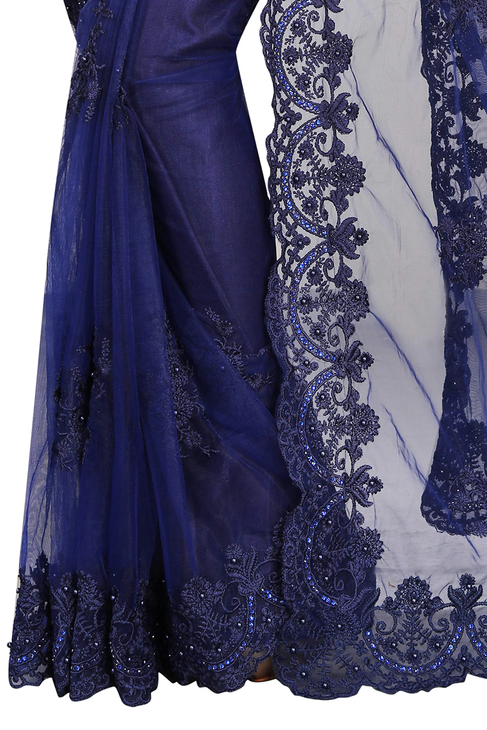 Vastraani Women's Cut Wok Embroidered Woven Net Saree with Blouse Piece (Blue, Free Size) - image 1
