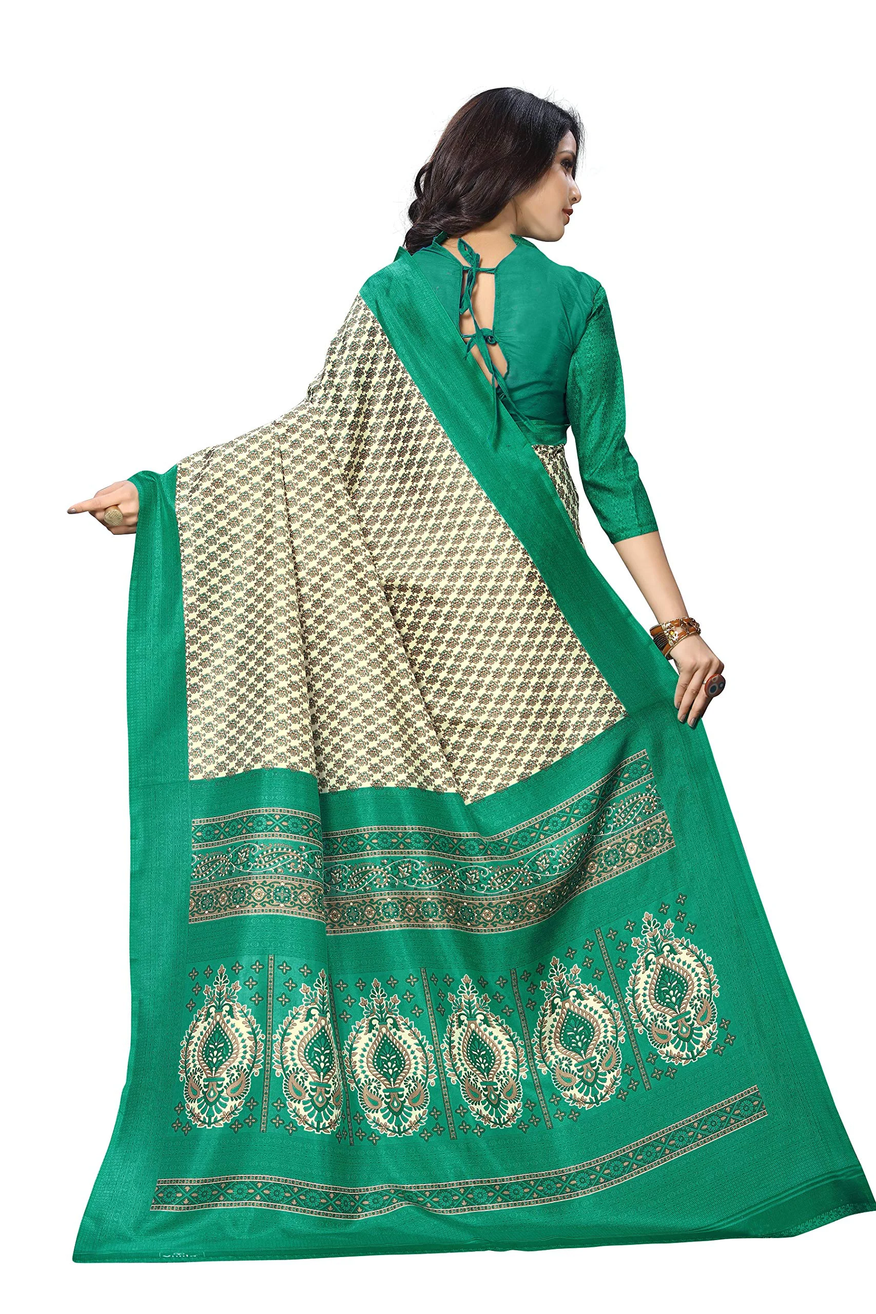Vimla Women's Beige Malgudi Art Silk Uniform Saree with Blouse Piece (2313_Beige_Free Size) - image 1