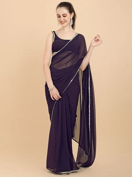 Women Wine Solid Georgette Saree with Blouse Piece - image 1