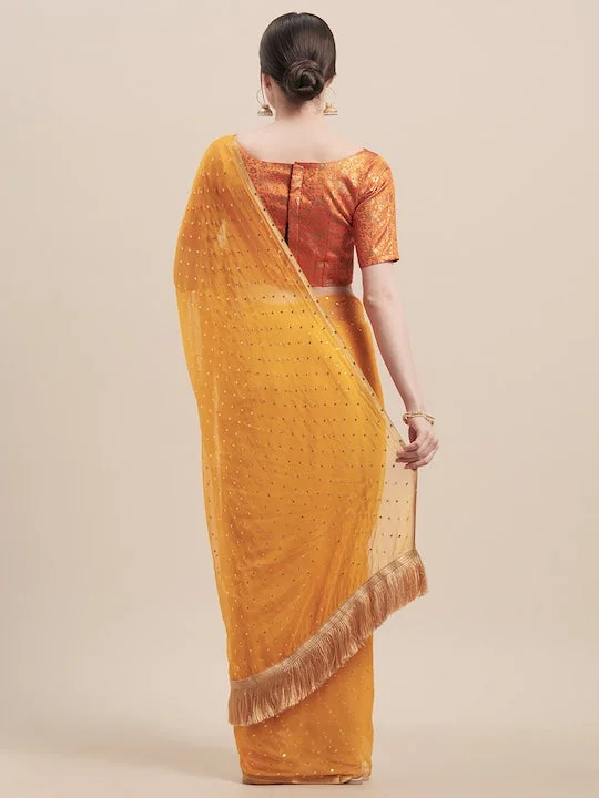 Yellow Embellished Poly Georgette Saree - image 1