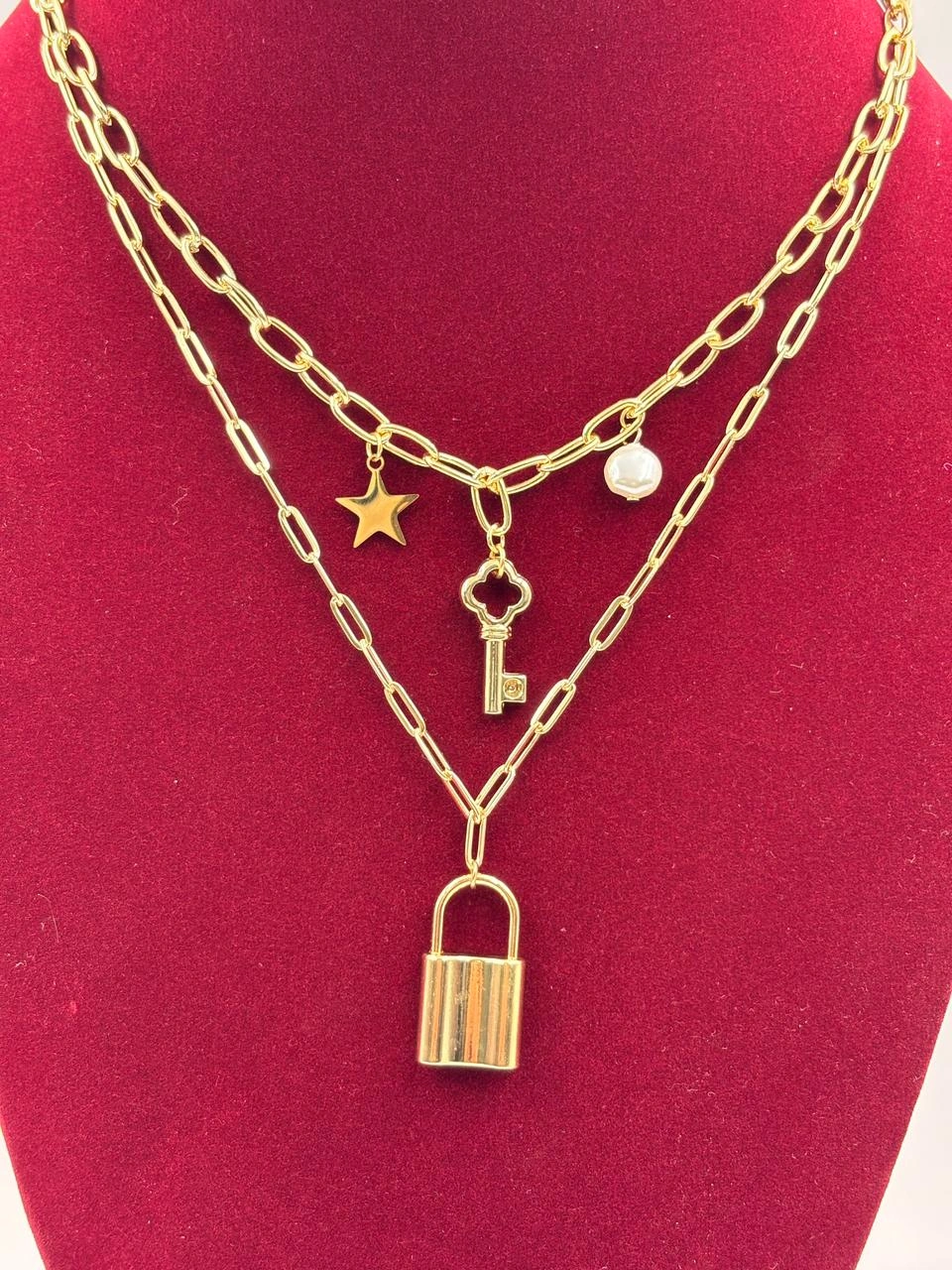 Layered Lock and Key Pendant Necklace – Fashion Jewellery for Women