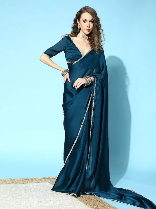 Solid Saree with Embellished Border - image 1