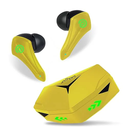 pTron Newly Launched Bassbuds B91 Plus TWS Earbuds with 38ms Gaming Low Latency, AI-ENC Stereo Calls, 45Hrs Playtime, Dual HD Mic, In-Ear Bluetooth 5.3 Headphones, Fast Type-C Charging & IPX5 (Yellow) - image 1
