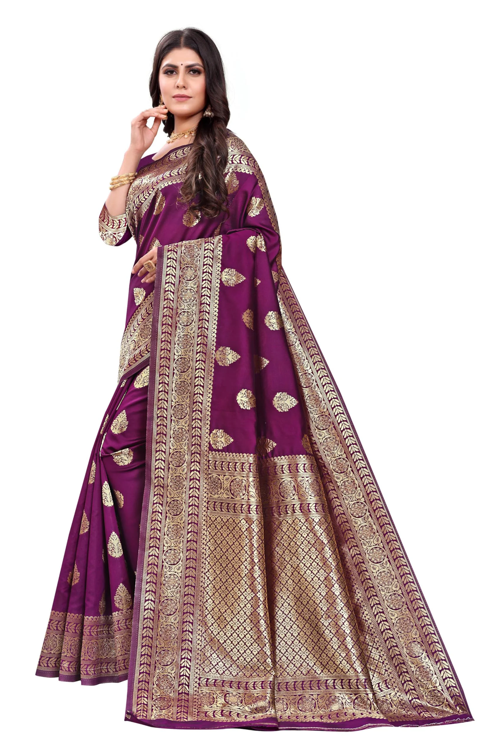 Sugathari Women's Banarasi Saree Pure Kanjivaram Silk Saree Soft new ladies 2023 Design Wear Pattu Sarees Latest Cotton Party Sari collections With Blouse Piece for Wedding sadi (SAM PARI-120 WINE) - image 2