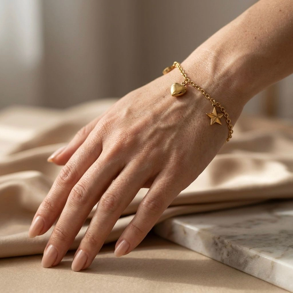 Gold Charm Bracelet with Heart & Star