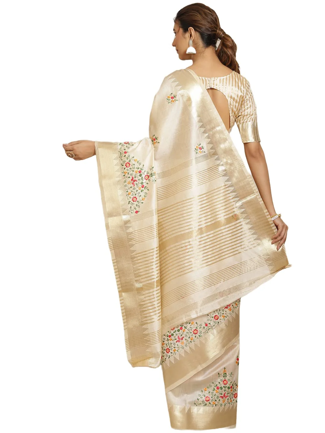 arriva fab Women's Kasavu Cotton Blend Saree With Blouse Piece (Riva1698__White) - image 2