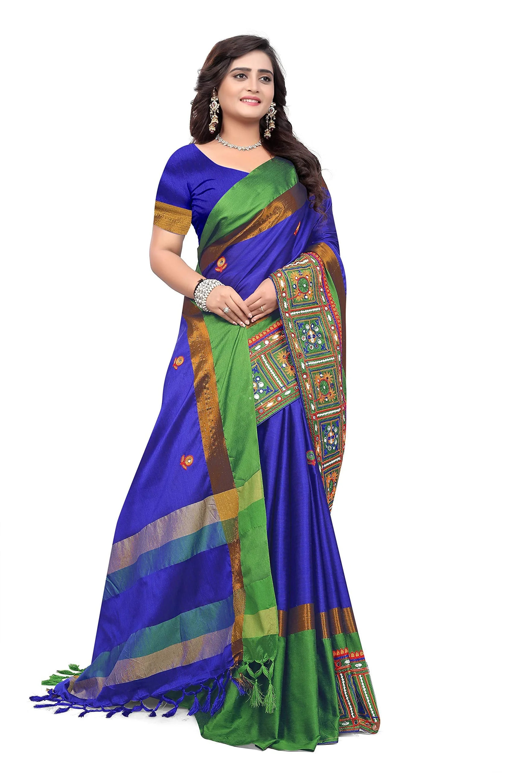 arriva fab cotton silk with blouse piece Saree (Riva405_ Red_ Free Size) - image 2