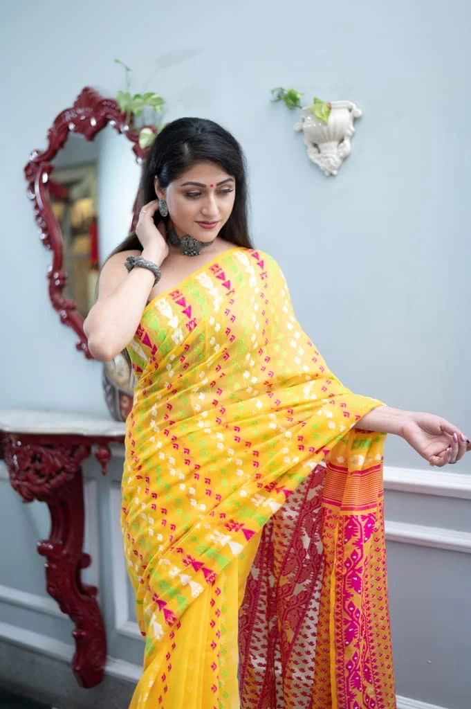 rupanjali SOFT COTTON DHAKI JAMDANI HANDLOOM SAREES FOR WOMEN | RS_J002 (YELLOW/009) - image 2