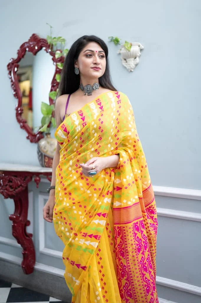 rupanjali SOFT COTTON DHAKI JAMDANI HANDLOOM SAREES FOR WOMEN | RS_J002 (YELLOW/009) - image 1