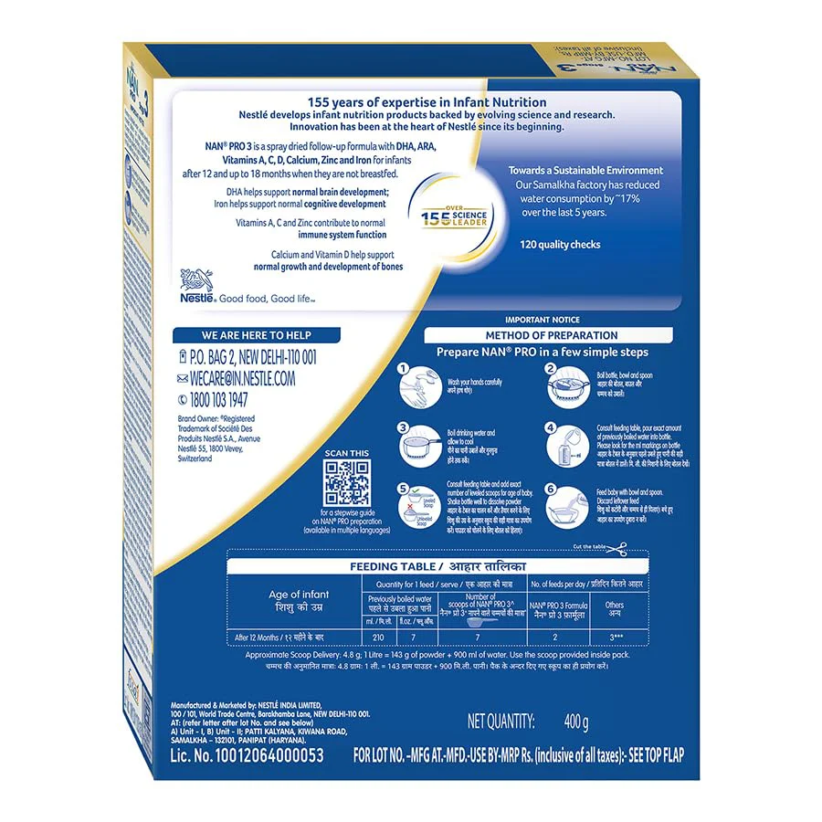 NAN Pro Stage 3 Follow-Up Formula Milk Powder For Babies (After 12 Months), - With Dha-Ara, 400G Bag-In-Box Pack, Infant - image 1
