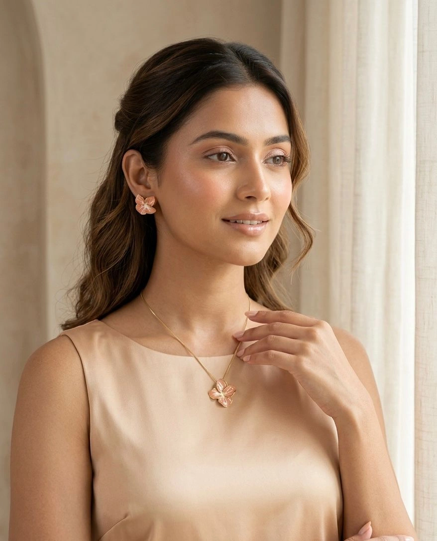 Floral Pendant Necklace & Earrings Set