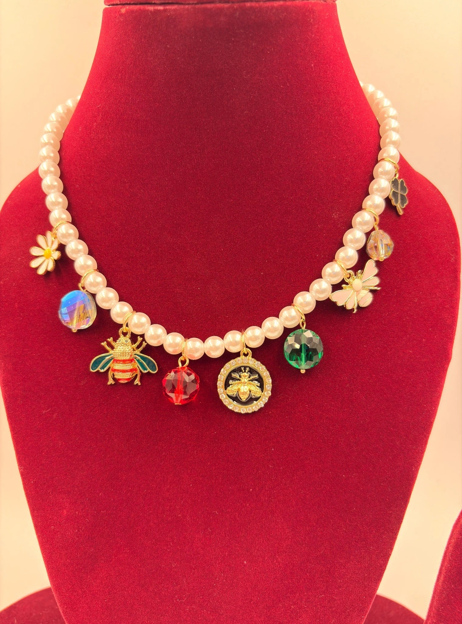 Pearl Bee & Flower Charm Necklace – Fashion Jewellery for Women
