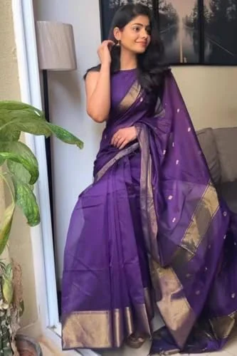 WILLFE Women's Cotton Soft Silk Jamdani Sarees With Attach Unstitched Blouse Piece (Purple) - image 2